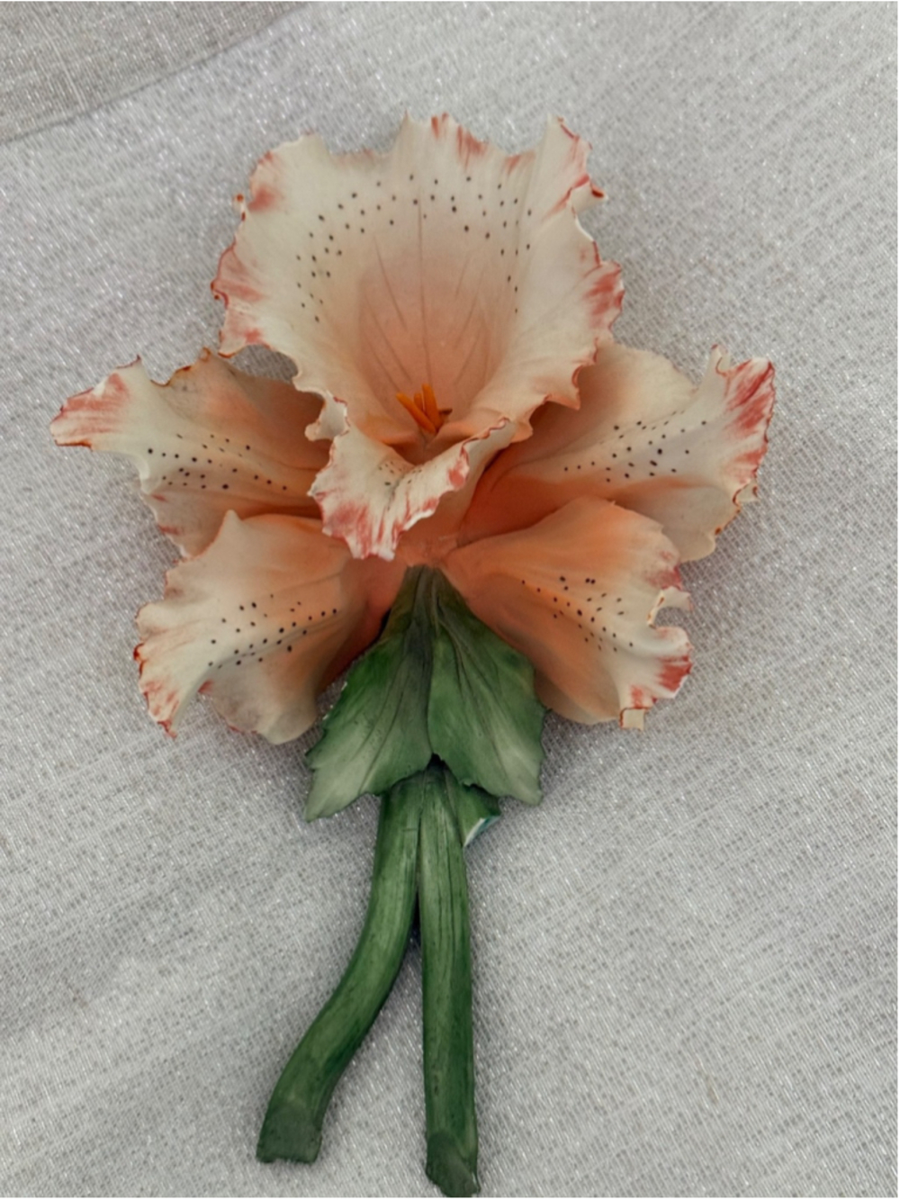 CAPODIMONTE FLAT ORANGE WHITE LILLY, VINTAGE - small repair - Picture 2 of 4
